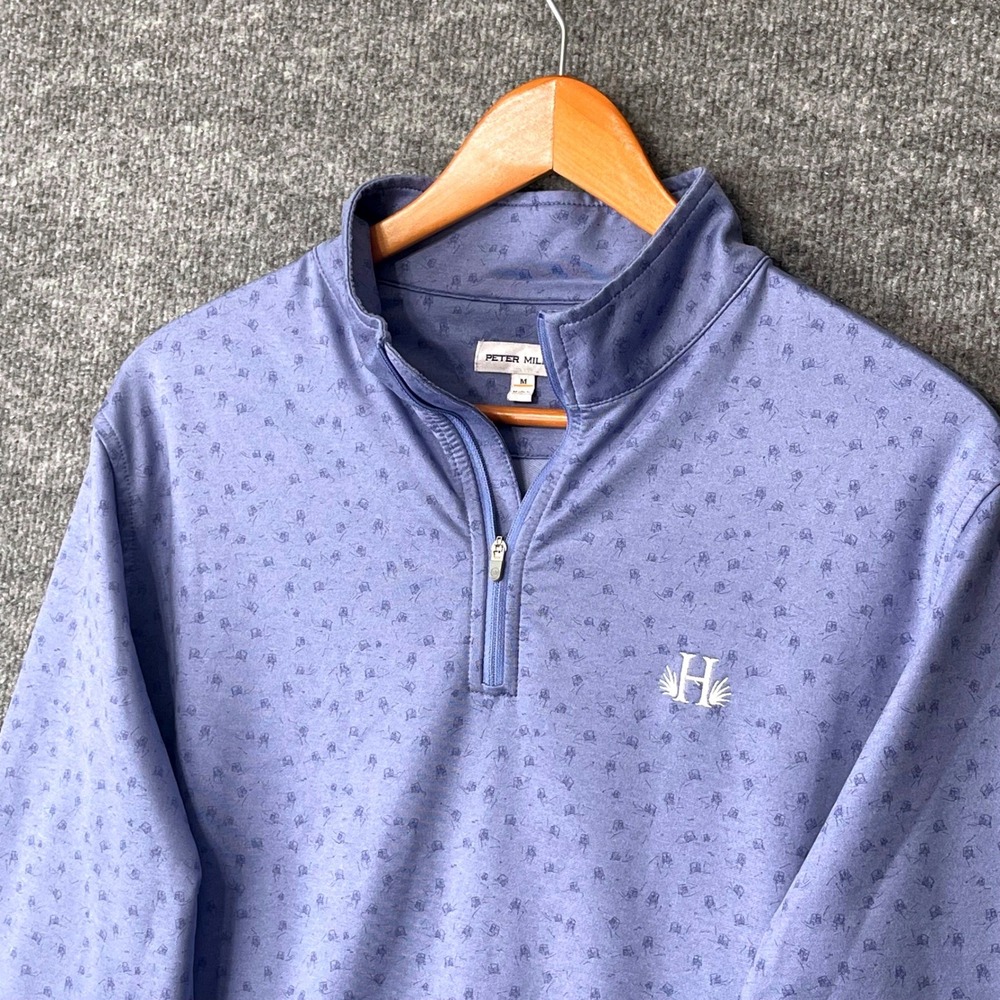 Peter Millar Mens Quarter Zip Pullover Blue AOP MS23EK40D Size Medium Golf